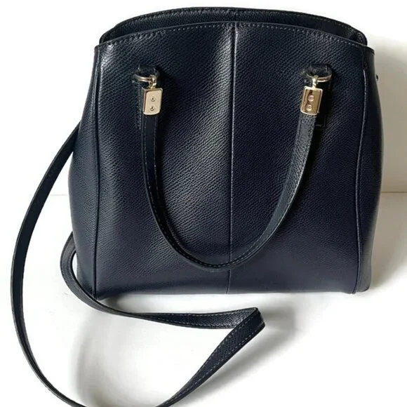 Coach F34663 Minetta Leather Handbag Satchel Midnight Blue Navy Crossbody Purse - Picture 3 of 10